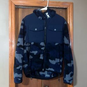 Men’s Michael Kors navy blue camo fleece hooded coat sz small